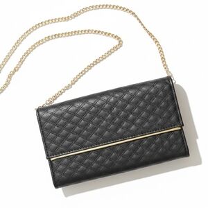 Black Quilted Evening Clutch With Shoulder Strap